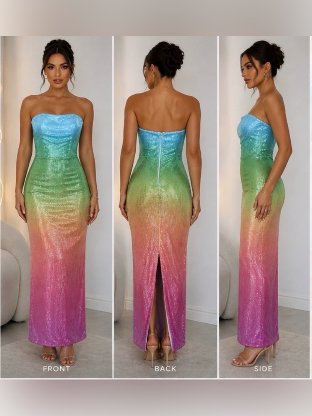 Mew Mews Shanti Strapless Sequin Ombre Maxi Dress size L